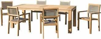 Macabane Mesa y sillas de jard&iacute;n de madera de teca/textileno topo 6/8 personas