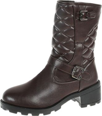 Generic Ladies Mid Calf Boots Fashion Round Toe Slip On Warm Winter Boots Comfortable Casual Ankle Booties Non Slip Sole Ladies Footwear(Brown, 8.5)