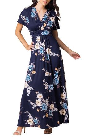 Kiyonna Vienna V-Neck Maxi Dress in Navy Floral Print at Nordstrom, Size X-Large