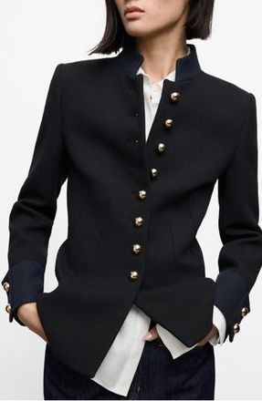 Mango Fitted Cotton Blend Jacket in Black at Nordstrom Rack, Size X-Small