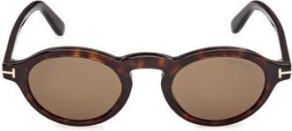 Tom Ford Aristotele 48mm Small Oval Sunglasses in Dark Havana /Roviex at Nordstrom