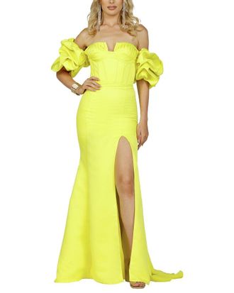 Terani Couture Strapless Solid Maxi Dress