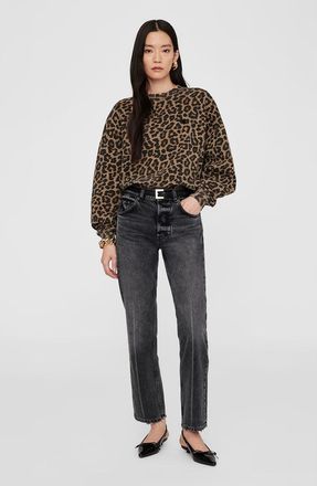 Anine Bing Miles Sweatshirt in Black And Brown Leopard at Nordstrom, Size X-Small