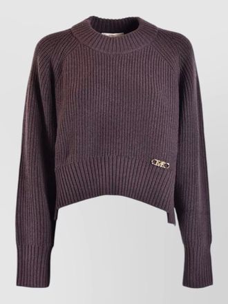 Michael Kors cropped crew neck ribbed long sleeve sweater