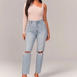 Abercrombie & Fitch Curve Love Ultra High Rise Ankle Straight Jean In Blue
