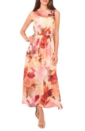 Halogen Blurred Floral Smocked Waist Maxi Dress in Faded Rose at Nordstrom Rack, Size Xx-Large