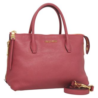 Miu Miu Convertible Madras Side Zip Satchel Grainy Leather Pink Leather Bag (Pre-Owned)
