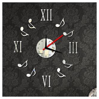 Trade Shop Trade Shop - Orologio Da Parete Moderno Adesivo Muro 3d Numeri Romani Note Musicali Specchio