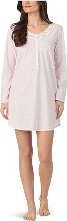 Eileen West Cotton Knit Long Sleeve Short Nightshirt Womens Clothing Pink Ground Rosebud : MD