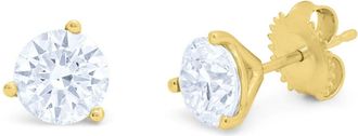 Diana M. Jewels 14kt yellow gold solitaire diamond stud earrings containing 2.00 cts tw of round diamonds set in a martini setting