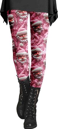 Generic Christmas Tights for Women UK Xmas Leggings Gym Fitness Running Pants High Waisted Merry Christmas Workout Tights, Pink, 3XL