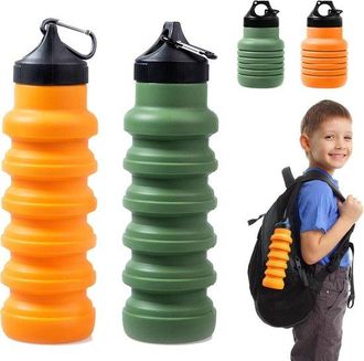 OEM Botellas De Viaje Plegables De Silicona - 2 Unidades Verde Oscuro Naranja - Para Viajes Al Aire Libre, Ciclismo Y Senderismo