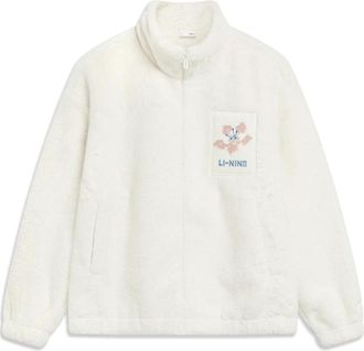 Li-Ning (WMNS) Li-Ning Floral Logo Faux Leather Jacket Cream White AJDT544-3