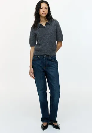 H&M Alpaca-blend Polo Shirt in Dark Gray Melange at Nordstrom, Size X-Small