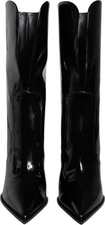 Dolce & Gabbana Black Patent Leather Mid Calf Boots Womens Shoes