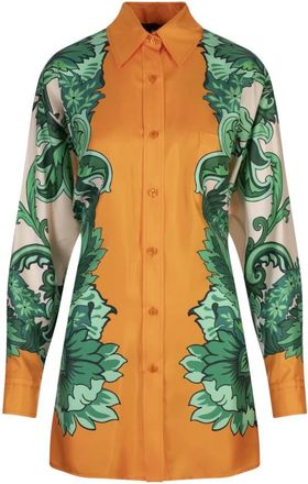Etro Oranje Foulard Print Blouse met Knoop op de Rug - Dames - Overhemden - Veelkleurig - M - Leer - Overhemden