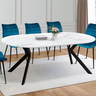 IDMarket Alix Mesa De Comedor Redonda Extensible Para 4-10 Personas Con Pata De Ara&ntilde;a Negra Y Madera Efecto M&aacute;rmol Blanco Alaska 110 - 20