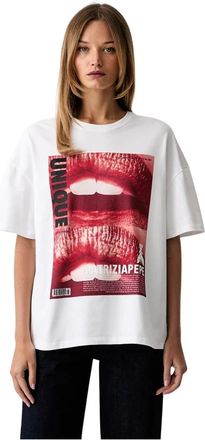 Patrizia Pepe Tops, Dames, Wit, XS, Katoen, Graphic Print T-shirt