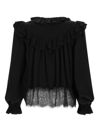 Self Portrait Lace Viscose Blouse - Black