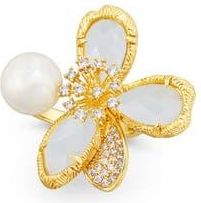 Savvy Cie Jewels Crystal Flower & Imitation Pearl Ring in Yellow at Nordstrom Rack, Size 10