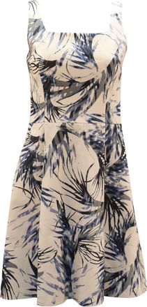 HUGO BOSS Leaf Pattern A-Line Dress in White Print Cotton