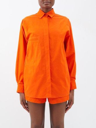 Haight Oversized Cotton-poplin Shirt - Womens - Orange