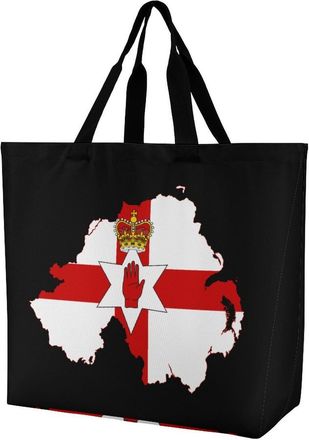Generic Flag Map of Northern Ireland Reusable Shopping Bags Large Capacity Grocery Bag Heavy Duty Tote for Women 40x40x16cm