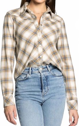 Thread & Supply Yana Collared Shirt In Cream Blue Plaid