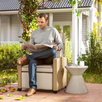 OUTSUNNY Rattan Garden Recliner Sun Lounger w/ Flip Table in Khaki