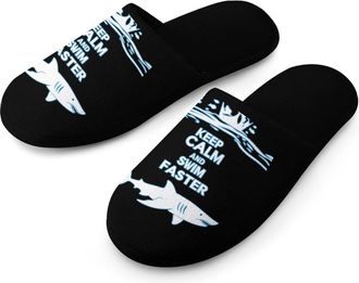 Generic Keep Calm And Swim Faster Warm Mens Slippers Slip On Soft Fleece House Shoes Winter Indoor Outdoor
