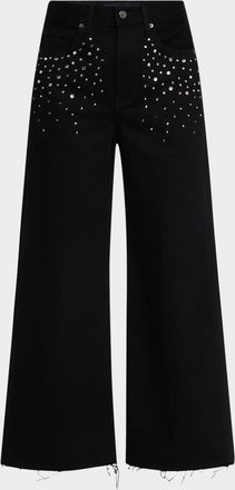 Veronica Beard Taylor Cropped High-Rise Wide Embellished Jeans