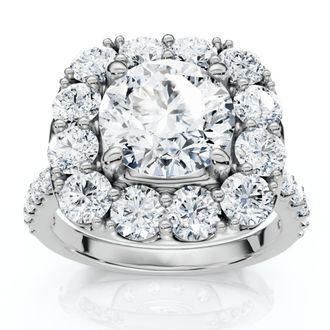 Pompeii3 Certified 3 1/2ct Cushion Halo Diamond Engagement Ring 14k Gold or Pt Lab Grown