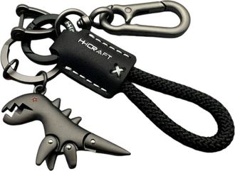 Generic Weseecase Keychain, Aluminum Alloy Dinosaur Charm Paired with a Hand-Woven Bracelet, Cute Dinosaur Key Ring for Women Men, Fashion Bag Pendant Accesso