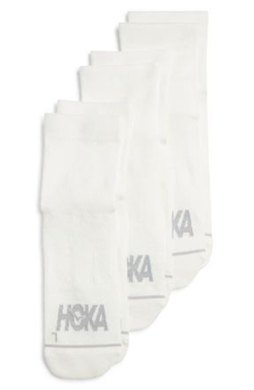 Hoka One One 3-Pack Running Quarter Socks in White /White /White at Nordstrom, Size Medium