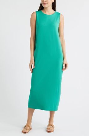 Eileen Fisher Round Neck Oval Stretch Sleeveless Midi Dress in Sea Star at Nordstrom, Size Xx-Small