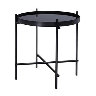 WOMO-DESIGN Mesa auxiliar lateral houston &oslash;43x45cm redonda cristal y metal negro