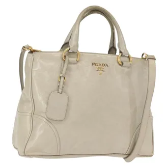 Prada Tote Vitello Daino Vitello Daino Beige Leather Handbag (Pre-Owned)