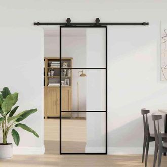 vidaXL Puerta Corredera Con Juego Herrajes Negro 76x205 Cm Esg Vidrio Vidaxl