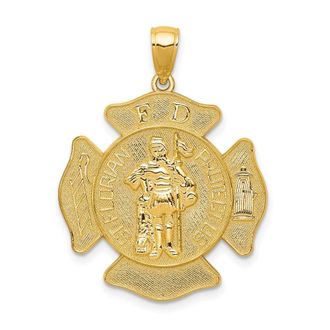 Diamond2Deal 14k Yellow Gold Large FD St. Florian Badge Pendant