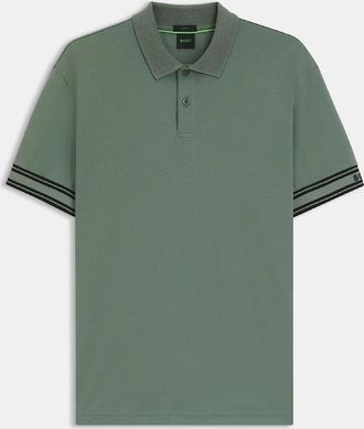 HUGO BOSS Mens Zone Stripe Cuff Polo Shirt - Green - Size: 36