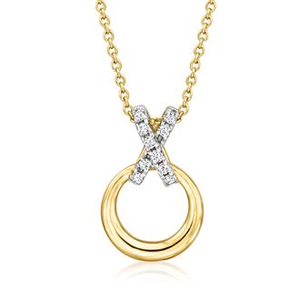 Ross-Simons Diamond Xo Pendant Necklace in 14kt Yellow Gold