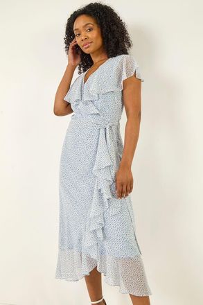 Roman Ditsy Floral Frill Midi Dress