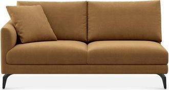 Castlery Lena Left Arm 2 Seater Sofa Customized, Caramel Performance Fleece, Matte Black Legs, Spill Resistant, Removable Covers for Sofas