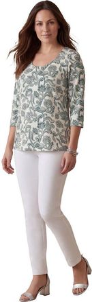 Jessica London Stretch Cotton Scoop Neck Tee in Mystic Pine Scroll Batik at Nordstrom, Size 36
