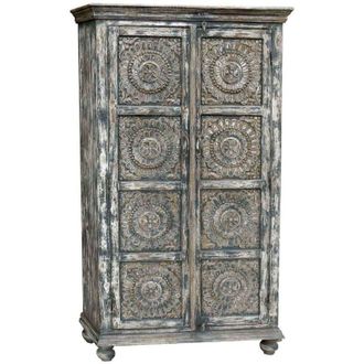 Wanderlust Deco Armario De Madera Acabado Artesanal Gris 100x41x183h Cm