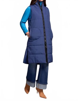 Tribal Long Zip-Front Quilted Vest In Marine