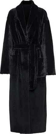Prada belted-waist shearling coat - women - Sheepskin - 42 - Black
