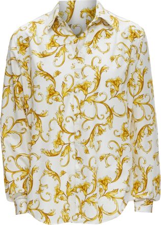 Versace Barocco Rococo white gold floral leaf print cotton shirt EU40 M