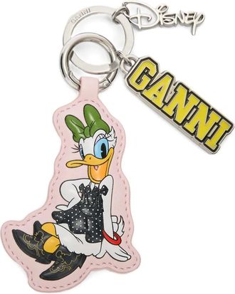 Ganni x Disney leren sleutelhanger met bedel - Roze