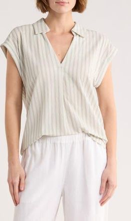 Bobeau Short Sleeve Knit Top in Green Stripe at Nordstrom Rack, Size X-Small